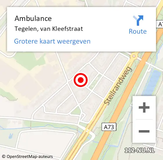 Locatie op kaart van de 112 melding: Ambulance Tegelen, van Kleefstraat op 2 december 2014 13:52