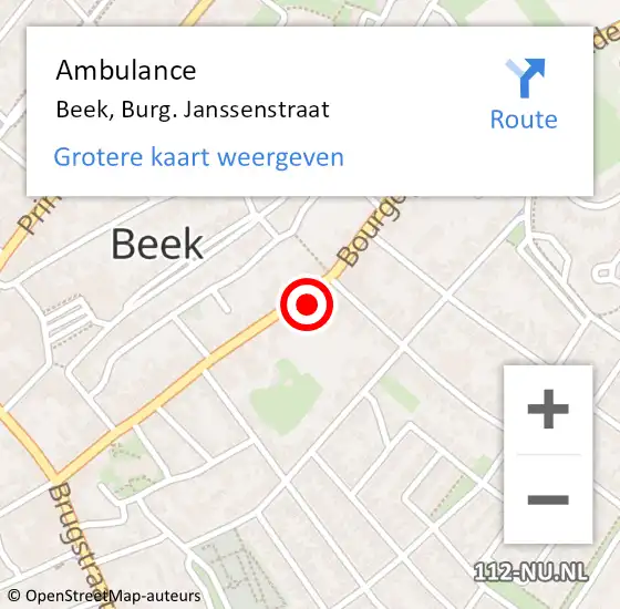 Locatie op kaart van de 112 melding: Ambulance Beek, Burg. Janssenstraat op 2 december 2014 14:13