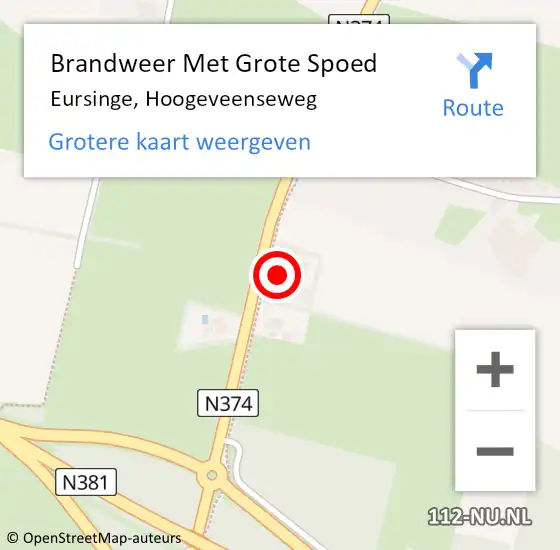 Locatie op kaart van de 112 melding: Brandweer Met Grote Spoed Naar Eursinge, Hoogeveenseweg op 2 december 2014 14:42