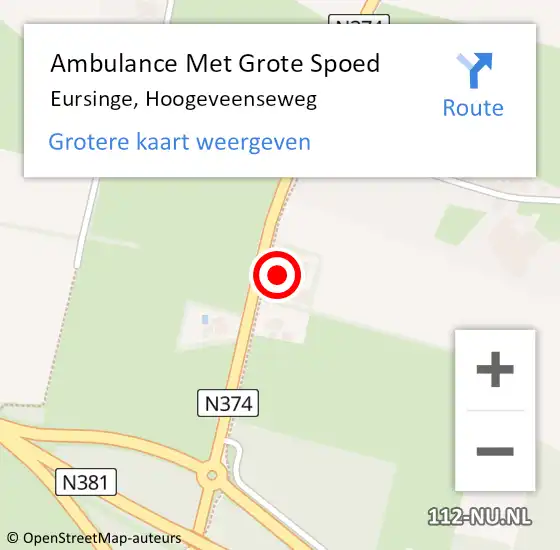 Locatie op kaart van de 112 melding: Ambulance Met Grote Spoed Naar Eursinge, Hoogeveenseweg op 2 december 2014 14:49
