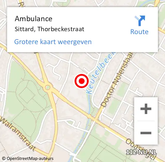 Locatie op kaart van de 112 melding: Ambulance Sittard, Thorbeckestraat op 2 december 2014 14:59