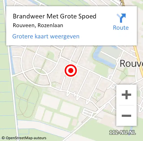 Locatie op kaart van de 112 melding: Brandweer Met Grote Spoed Naar Rouveen, Rozenlaan op 2 december 2014 16:01