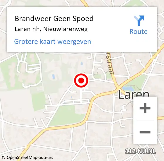 Locatie op kaart van de 112 melding: Brandweer Geen Spoed Naar Laren nh, Nieuwlarenweg op 2 december 2014 18:52