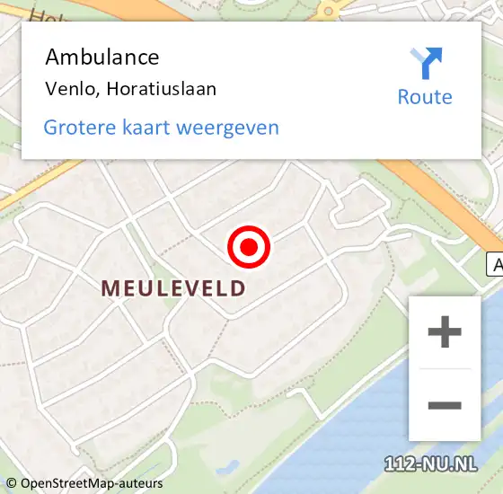 Locatie op kaart van de 112 melding: Ambulance Venlo, Horatiuslaan op 2 december 2014 19:58