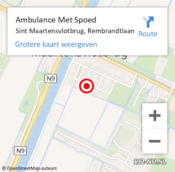 Locatie op kaart van de 112 melding: Ambulance Met Spoed Naar Sint Maartensvlotbrug, Rembrandtlaan op 2 december 2014 20:38