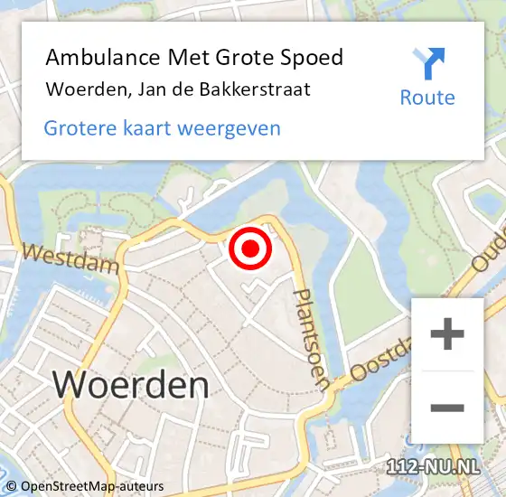 Locatie op kaart van de 112 melding: Ambulance Met Grote Spoed Naar Woerden, Jan de Bakkerstraat op 2 december 2014 21:49