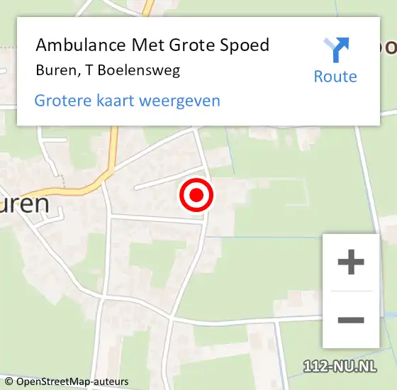 Locatie op kaart van de 112 melding: Ambulance Met Grote Spoed Naar Buren, T Boelensweg op 2 december 2014 22:20