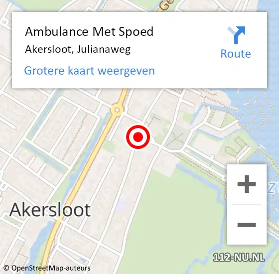 Locatie op kaart van de 112 melding: Ambulance Met Spoed Naar Akersloot, Julianaweg op 2 december 2014 22:25