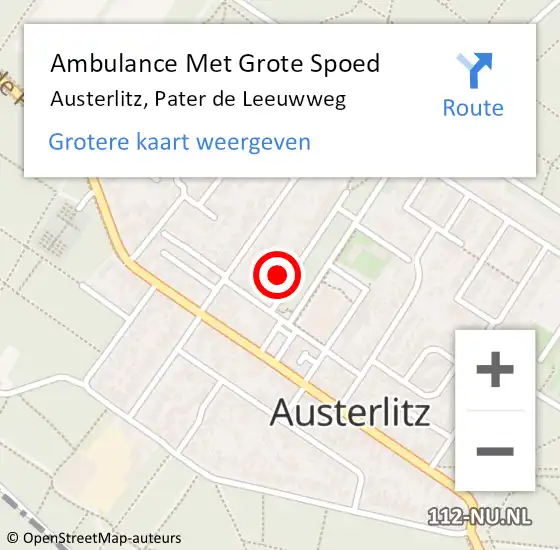 Locatie op kaart van de 112 melding: Ambulance Met Grote Spoed Naar Austerlitz, Pater de Leeuwweg op 2 december 2014 23:32