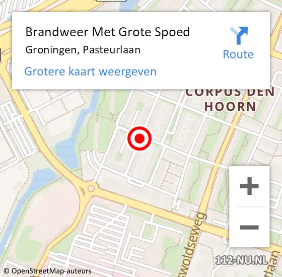 Locatie op kaart van de 112 melding: Brandweer Met Grote Spoed Naar Groningen, Pasteurlaan op 23 oktober 2013 00:01