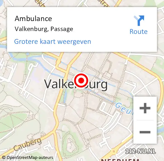 Locatie op kaart van de 112 melding: Ambulance Valkenburg, Passage op 3 december 2014 03:13