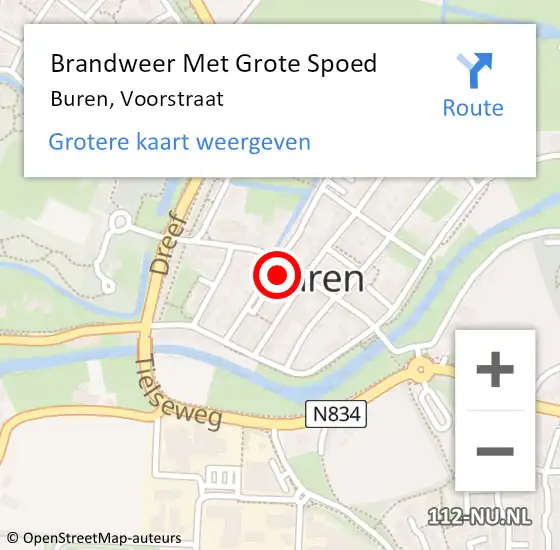 Locatie op kaart van de 112 melding: Brandweer Met Grote Spoed Naar Buren, Voorstraat op 3 december 2014 06:39