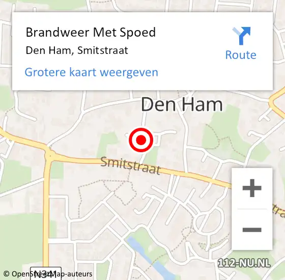 Locatie op kaart van de 112 melding: Brandweer Met Spoed Naar Den Ham, Smitstraat op 23 oktober 2013 00:28