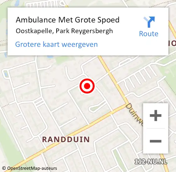 Locatie op kaart van de 112 melding: Ambulance Met Grote Spoed Naar Oostkapelle, Park Reygersbergh op 23 oktober 2013 00:31