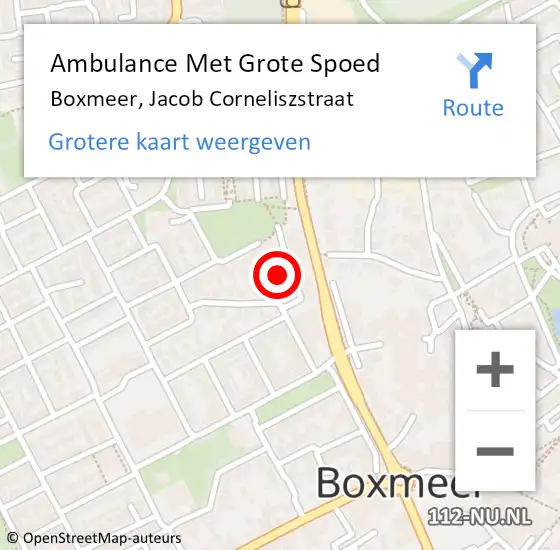 Locatie op kaart van de 112 melding: Ambulance Met Grote Spoed Naar Boxmeer, Jacob Corneliszstraat op 3 december 2014 08:37