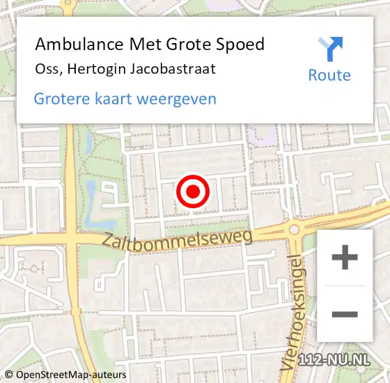 Locatie op kaart van de 112 melding: Ambulance Met Grote Spoed Naar Oss, Hertogin Jacobastraat op 3 december 2014 09:32