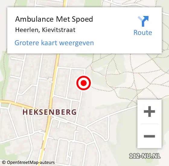 Locatie op kaart van de 112 melding: Ambulance Met Spoed Naar Heerlen, Kievitstraat op 3 december 2014 09:59