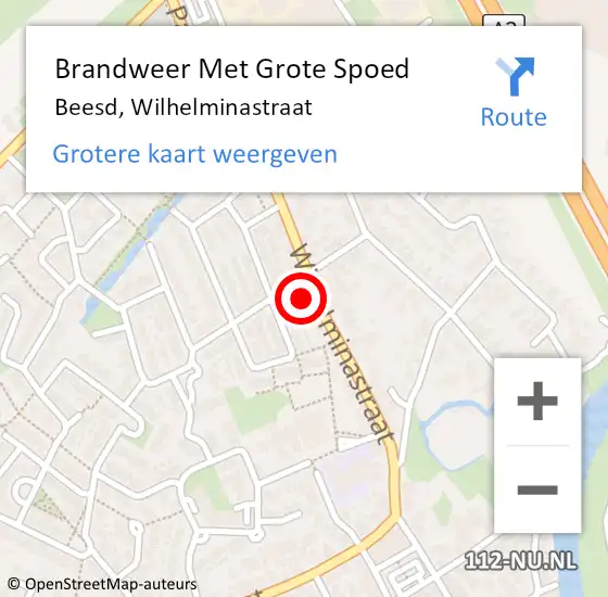 Locatie op kaart van de 112 melding: Brandweer Met Grote Spoed Naar Beesd, Wilhelminastraat op 3 december 2014 10:09