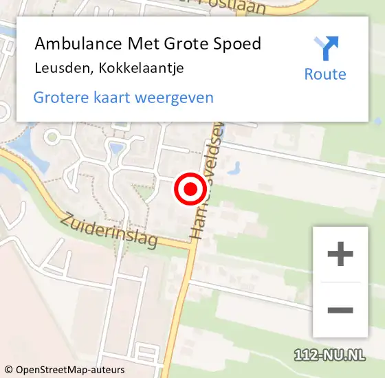 Locatie op kaart van de 112 melding: Ambulance Met Grote Spoed Naar Leusden, Kokkelaantje op 3 december 2014 11:08