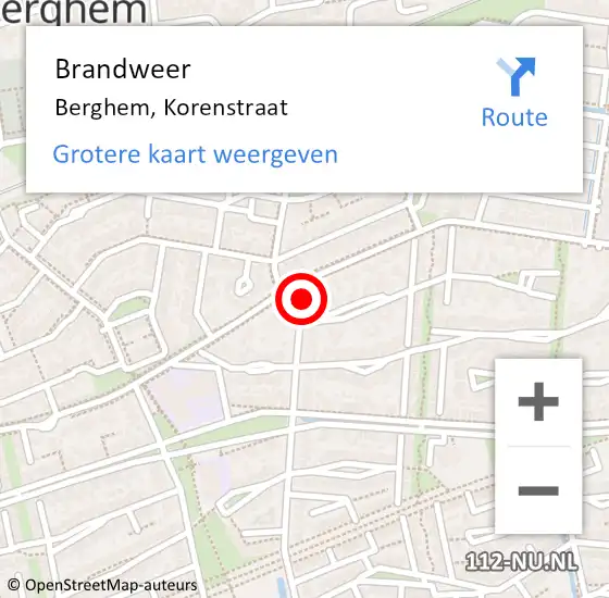 Locatie op kaart van de 112 melding: Brandweer Berghem, Korenstraat op 3 december 2014 11:15