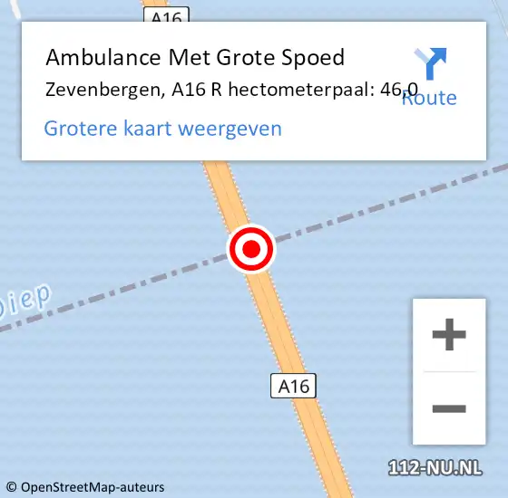 Locatie op kaart van de 112 melding: Ambulance Met Grote Spoed Naar Ridderkerk, A16 hectometerpaal: 25,3 op 3 december 2014 12:20