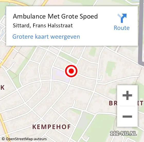 Locatie op kaart van de 112 melding: Ambulance Met Grote Spoed Naar Sittard, Frans Halsstraat op 3 december 2014 12:45