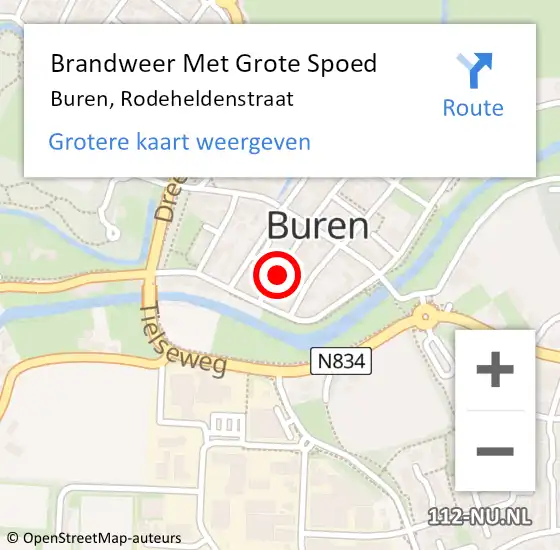 Locatie op kaart van de 112 melding: Brandweer Met Grote Spoed Naar Buren, Rodeheldenstraat op 3 december 2014 13:38