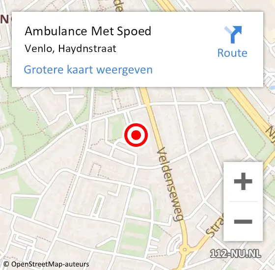 Locatie op kaart van de 112 melding: Ambulance Met Spoed Naar Venlo, Haydnstraat op 3 december 2014 14:19