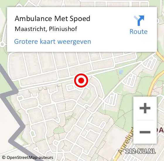 Locatie op kaart van de 112 melding: Ambulance Met Spoed Naar Maastricht, Pliniushof op 3 december 2014 14:39