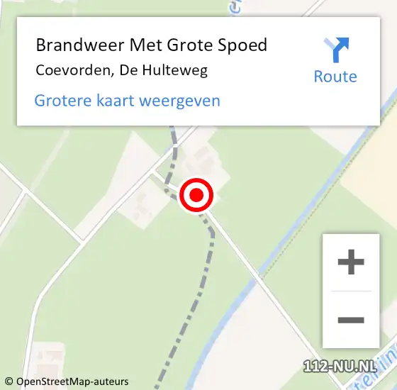 Locatie op kaart van de 112 melding: Brandweer Met Grote Spoed Naar Coevorden, De Hulteweg op 3 december 2014 15:08