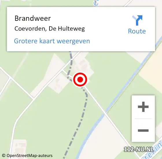 Locatie op kaart van de 112 melding: Brandweer Coevorden, De Hulteweg op 3 december 2014 15:10