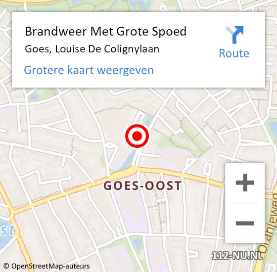 Locatie op kaart van de 112 melding: Brandweer Met Grote Spoed Naar Goes, Louise De Colignylaan op 3 december 2014 16:06