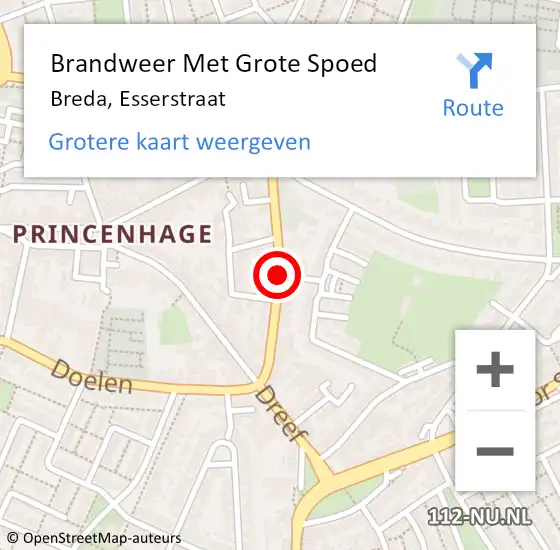 Locatie op kaart van de 112 melding: Brandweer Met Grote Spoed Naar Breda, Esserstraat op 3 december 2014 16:32