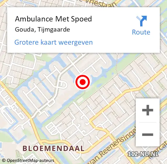 Locatie op kaart van de 112 melding: Ambulance Met Spoed Naar Gouda, Tijmgaarde op 3 december 2014 16:43