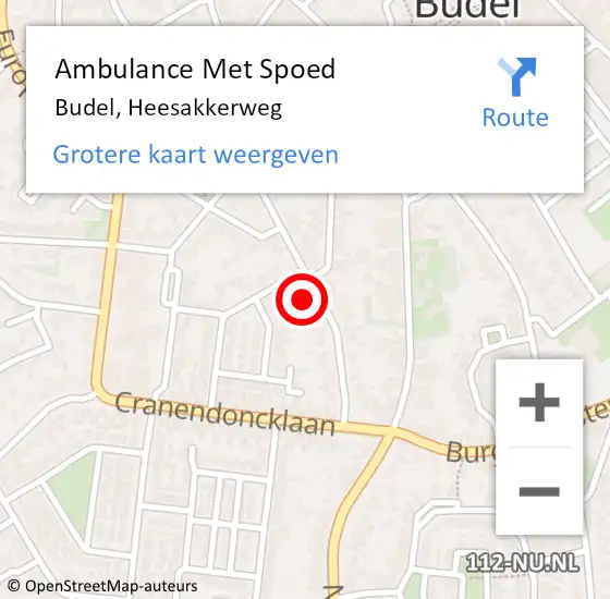Locatie op kaart van de 112 melding: Ambulance Met Spoed Naar Budel, Heesakkerweg op 3 december 2014 16:53