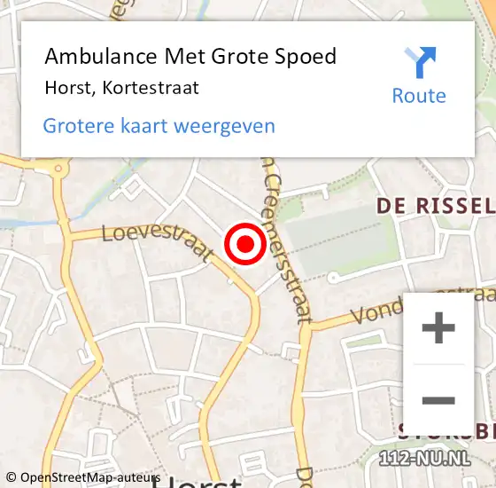 Locatie op kaart van de 112 melding: Ambulance Met Grote Spoed Naar Horst, Kortestraat op 3 december 2014 18:05