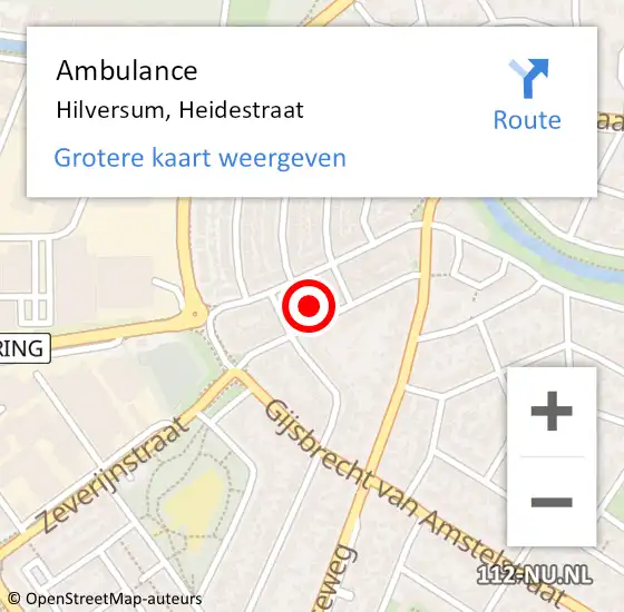 Locatie op kaart van de 112 melding: Ambulance Hilversum, Heidestraat op 3 december 2014 18:29