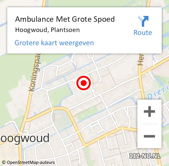 Locatie op kaart van de 112 melding: Ambulance Met Grote Spoed Naar Hoogwoud, Plantsoen op 23 oktober 2013 03:55
