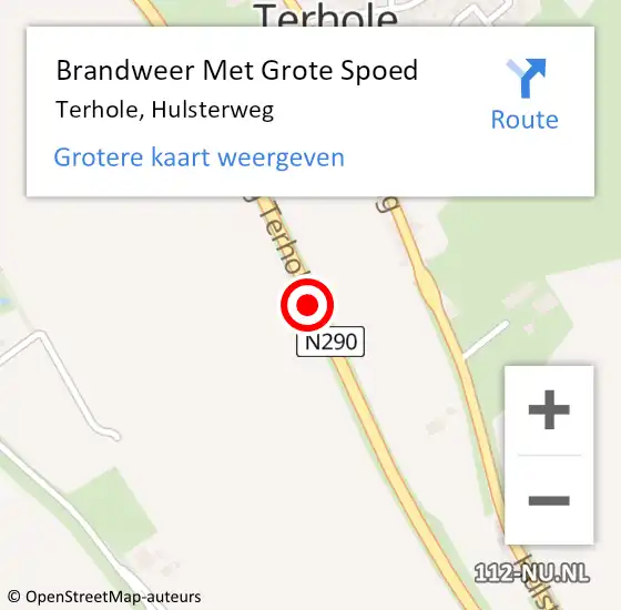 Locatie op kaart van de 112 melding: Brandweer Met Grote Spoed Naar Terhole, Hulsterweg op 3 december 2014 19:33