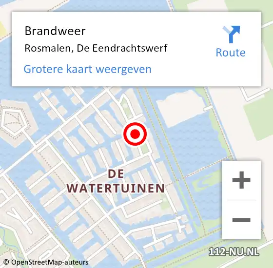 Locatie op kaart van de 112 melding: Brandweer Rosmalen, De Eendrachtswerf op 3 december 2014 20:43