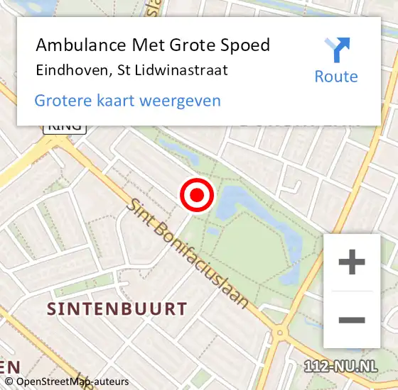 Locatie op kaart van de 112 melding: Ambulance Met Grote Spoed Naar Eindhoven, St Lidwinastraat op 3 december 2014 21:08