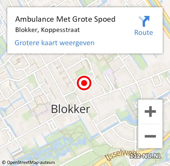 Locatie op kaart van de 112 melding: Ambulance Met Grote Spoed Naar Blokker, Koppesstraat op 3 december 2014 23:22