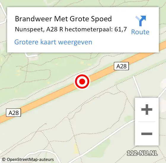 Locatie op kaart van de 112 melding: Brandweer Met Grote Spoed Naar Nunspeet, A28 op 3 december 2014 23:24