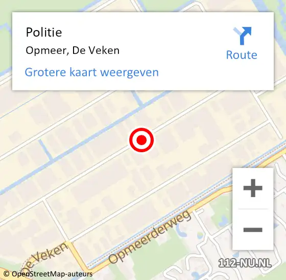 Locatie op kaart van de 112 melding: Politie Opmeer, De Veken op 4 december 2014 02:31