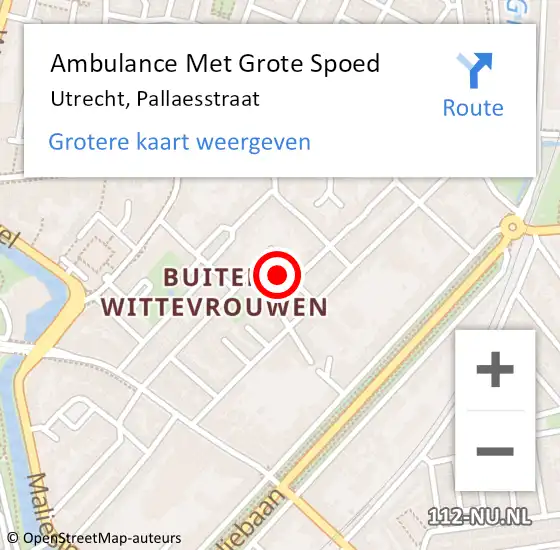 Locatie op kaart van de 112 melding: Ambulance Met Grote Spoed Naar Utrecht, Pallaesstraat op 4 december 2014 03:00