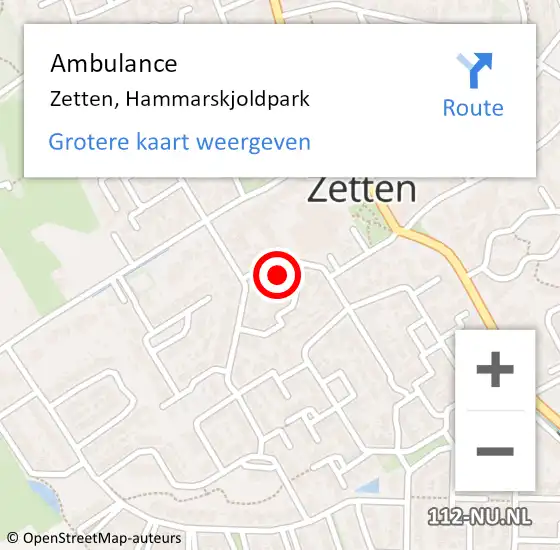 Locatie op kaart van de 112 melding: Ambulance Zetten, Hammarskjoldpark op 4 december 2014 09:30
