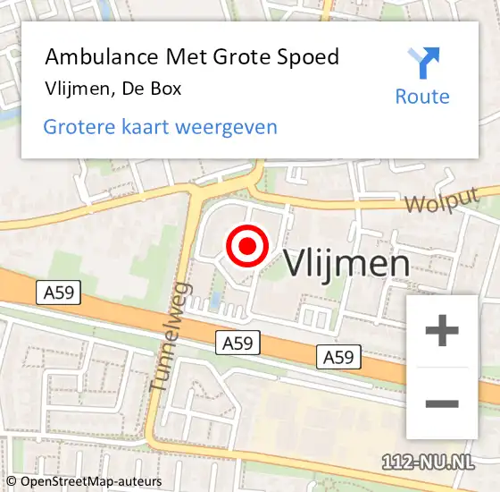 Locatie op kaart van de 112 melding: Ambulance Met Grote Spoed Naar Vlijmen, De Box op 4 december 2014 10:46