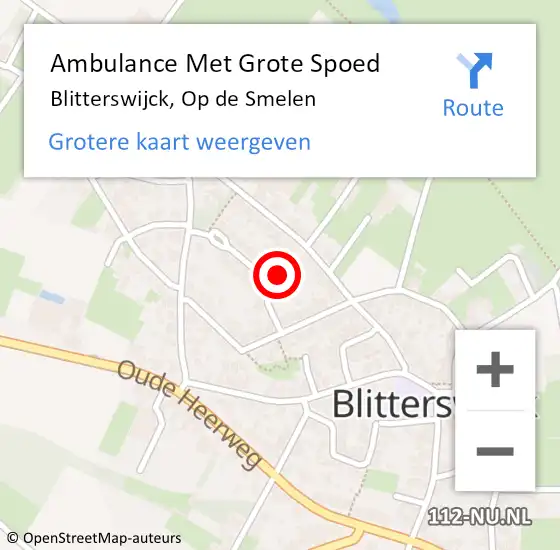 Locatie op kaart van de 112 melding: Ambulance Met Grote Spoed Naar Blitterswijck, Op de Smelen op 4 december 2014 14:01