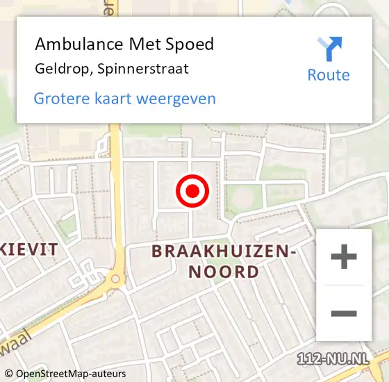 Locatie op kaart van de 112 melding: Ambulance Met Spoed Naar Geldrop, Spinnerstraat op 4 december 2014 14:23