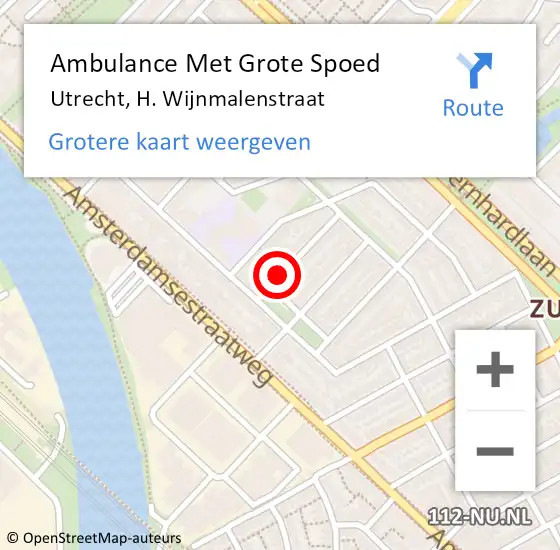 Locatie op kaart van de 112 melding: Ambulance Met Grote Spoed Naar Utrecht, H. Wijnmalenstraat op 4 december 2014 14:50